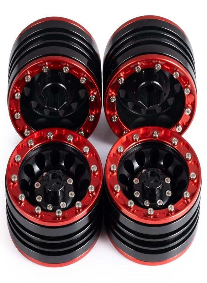 موهيرو جنوط عجلات MOHERO 1/10 مقاس 1.9 بوصة من سبائك الألومنيوم بتقنية Beadlock لسيارات التحكم عن بعد Axial SCX10 CC01 D90، عبوة من 4 قطع (أحمر + أسود) - Image 1
